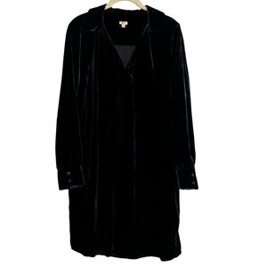 Reba Womens Velvet Point Collar Shirttail Hem Shirt Dress Size 4 Black New $138